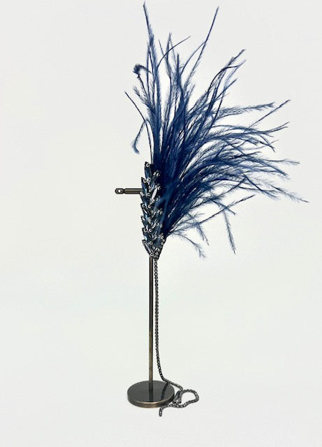 Handmade Feather Brooch - Navy