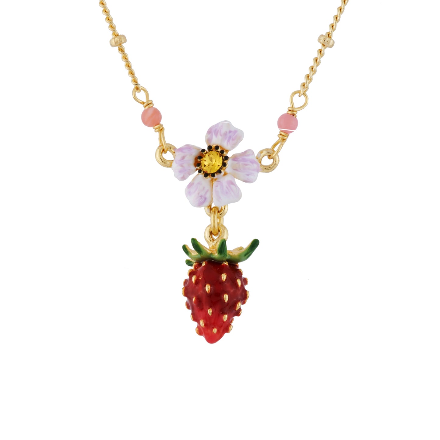 Small Strawberry And White Flower Necklace | AHPO3071