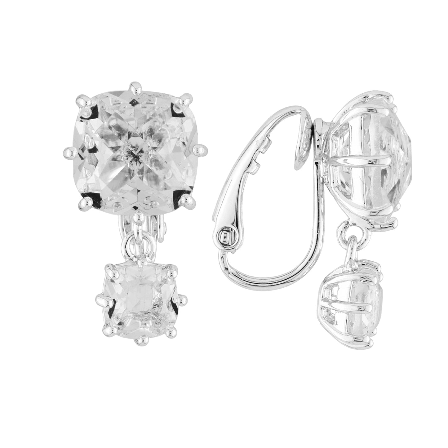 Silver 2 Square Stones La Diamantine Earrings | AILD138C/3