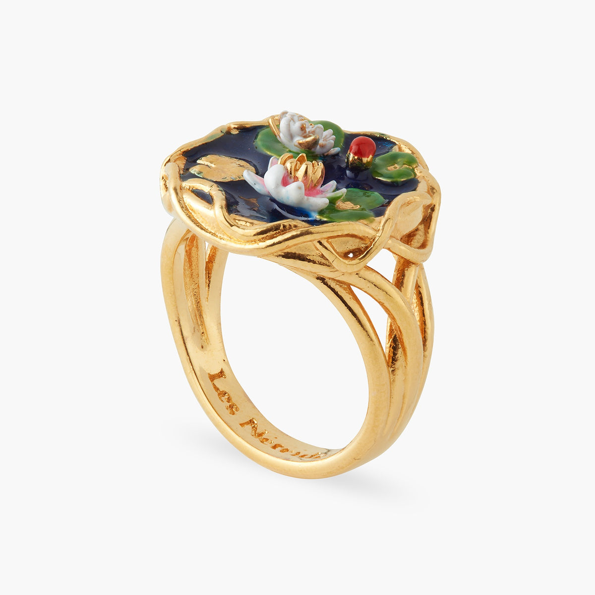 Water Lily And Lily Pad Pond Cocktail Ring | AQJF6031
