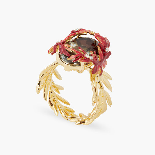 Foliage, Stones And Small Crystals Cocktail Ring | AQPS6021