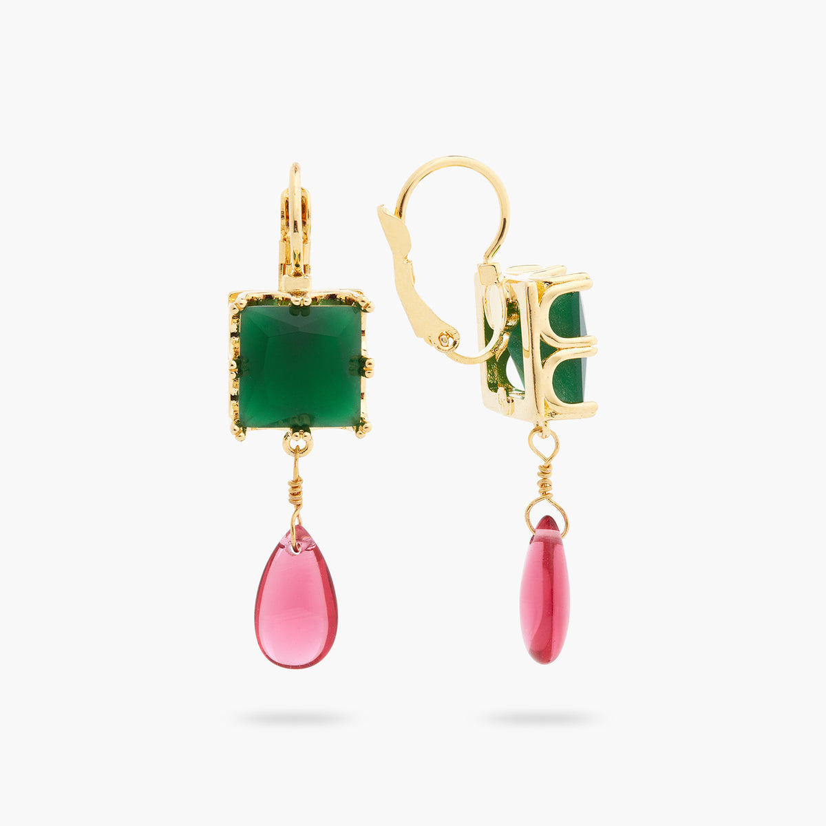Green Square Stone And Bead Earrings | ARCL1051
