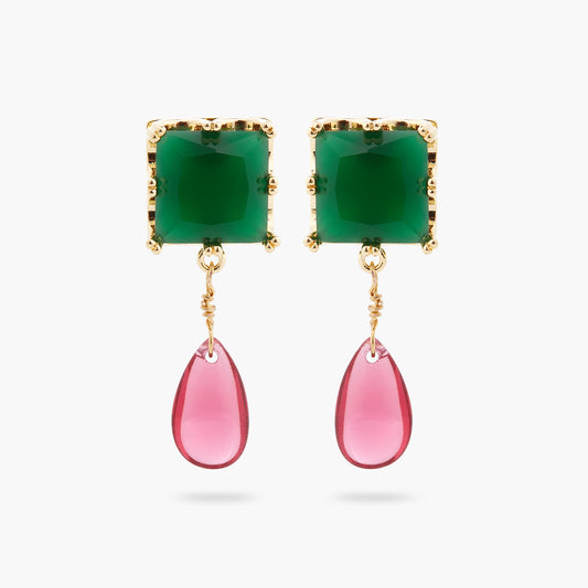 Green Square Stone And Bead Earrings | ARCL1051