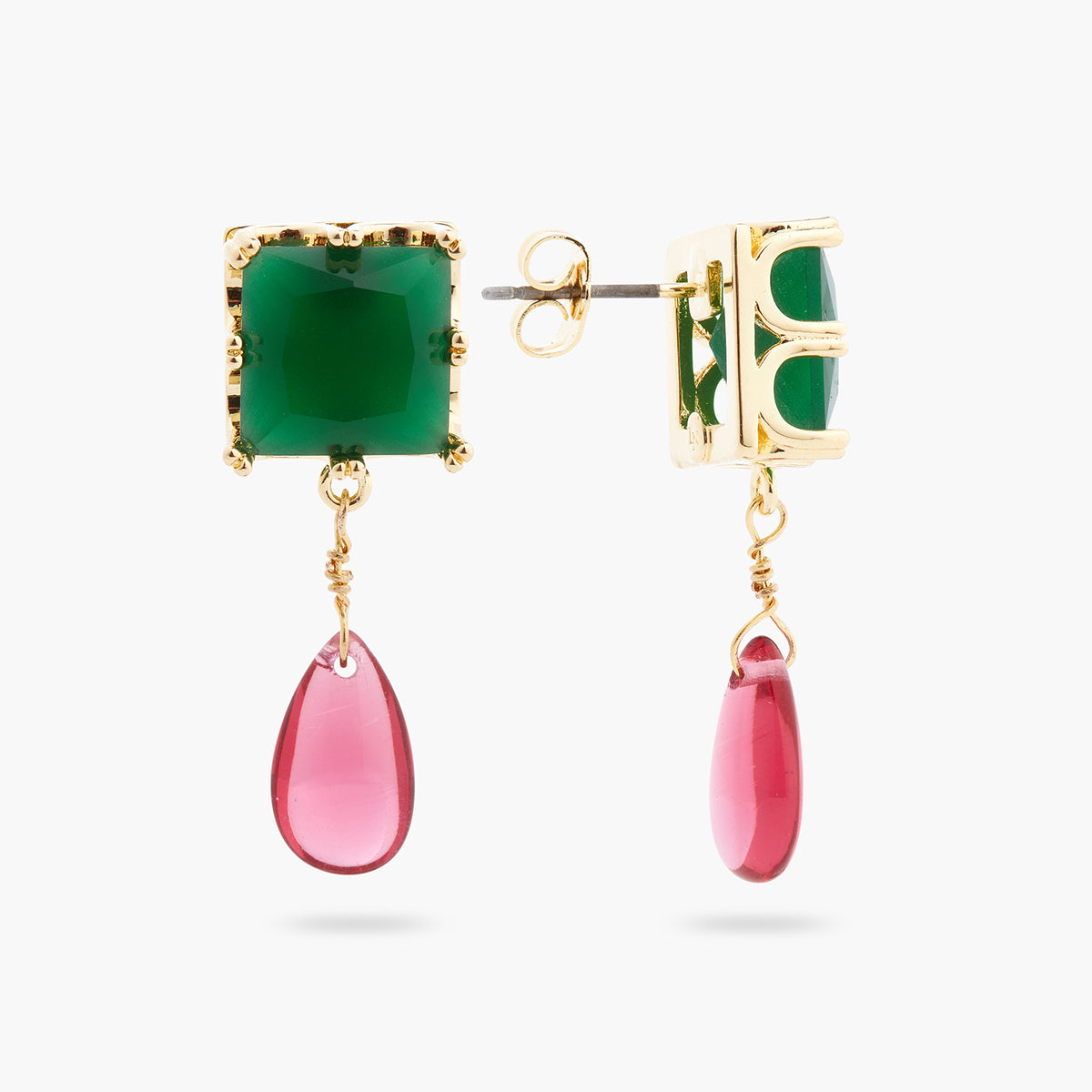 Green Square Stone And Bead Earrings | ARCL1051