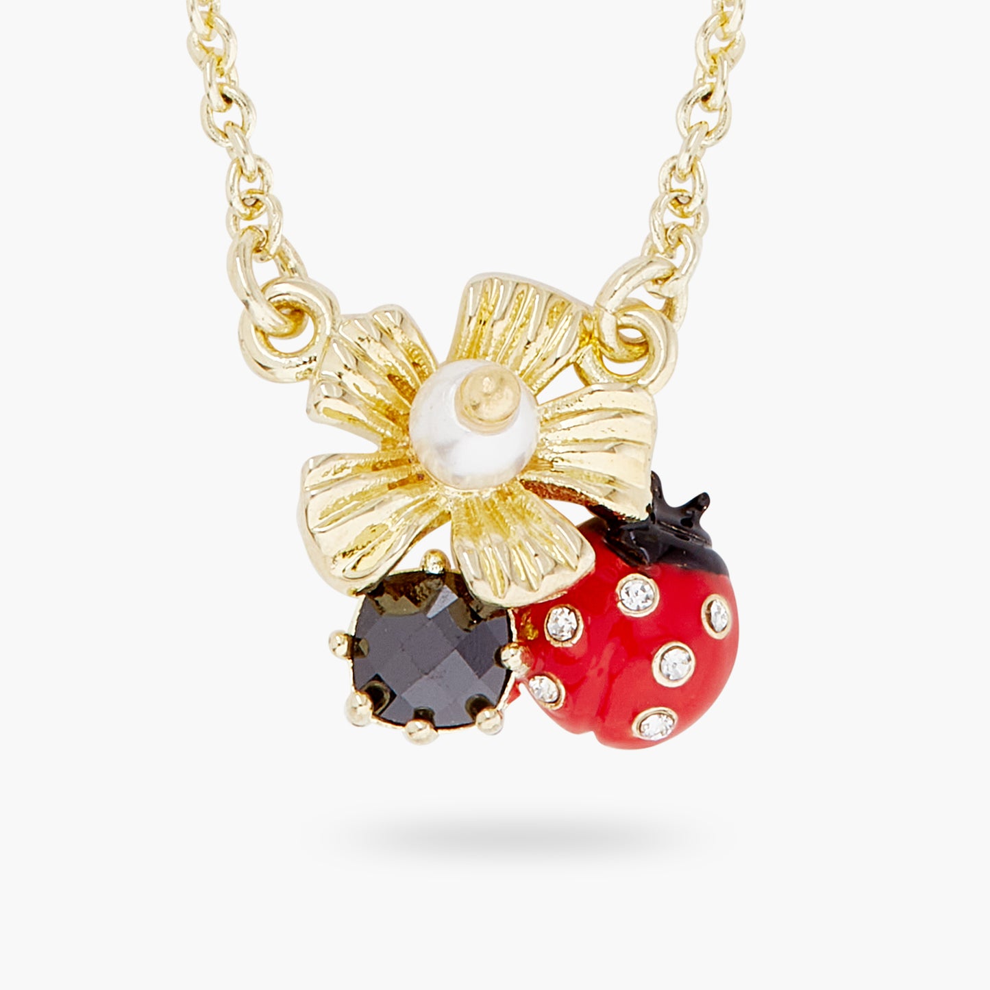 Ladybird Foraging An Anemone With Faceted Crystalpendant Necklace