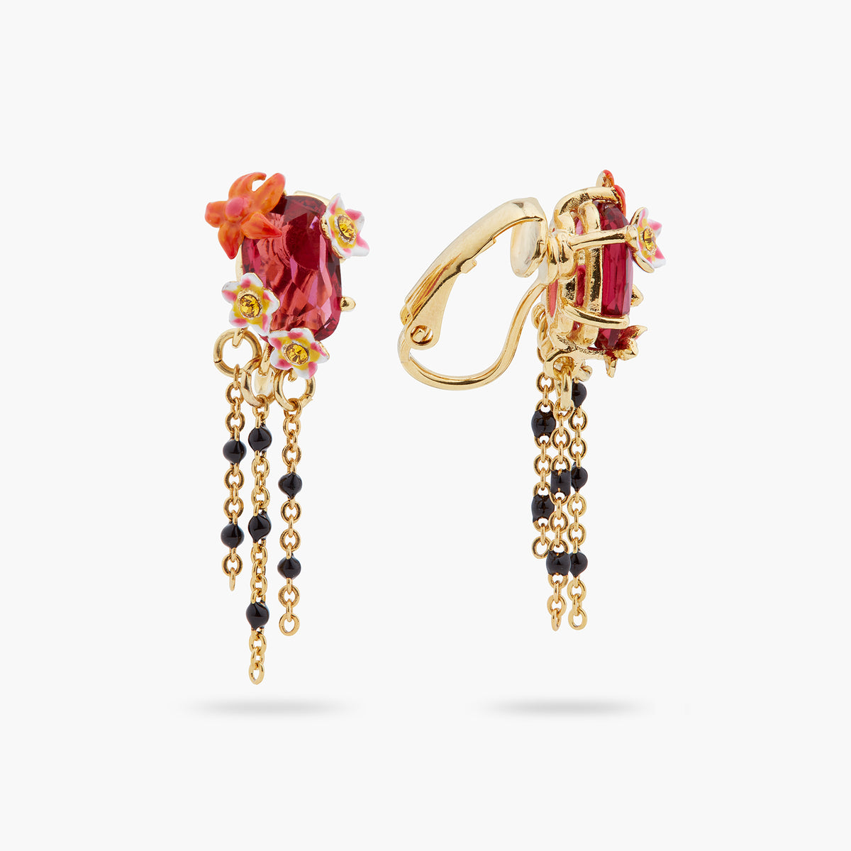 Faceted Crystal And Exotic Flower Dangling Earrings | ARPA1021