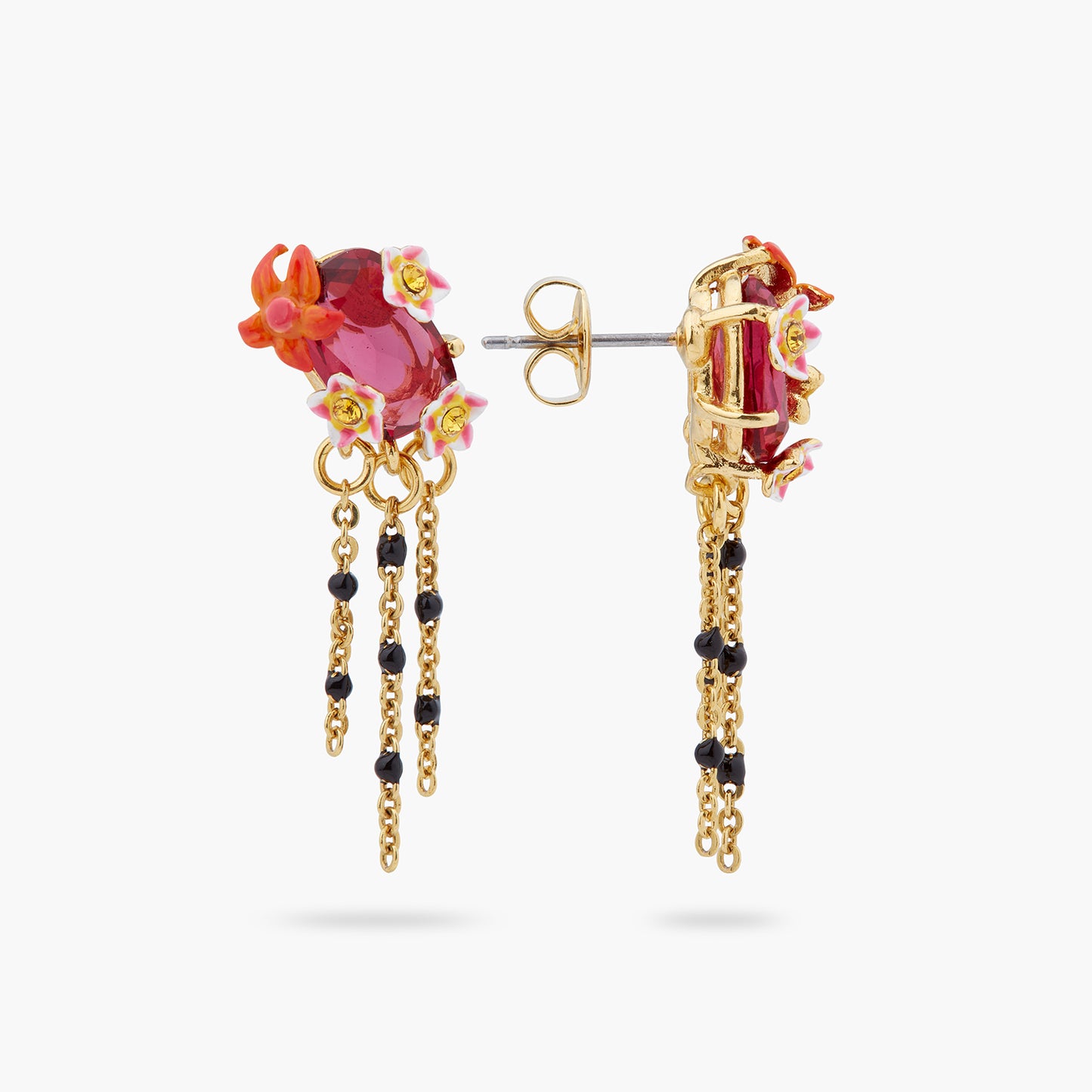 Faceted Crystal And Exotic Flower Dangling Earrings