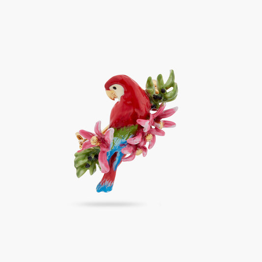 Parrot And Wild Flower Brooch | ARPA5011