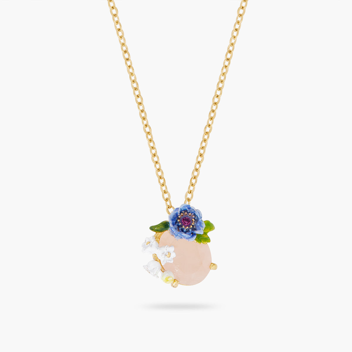 Rose Quartz And Floral Composition Pendant Necklace | ARPF3041