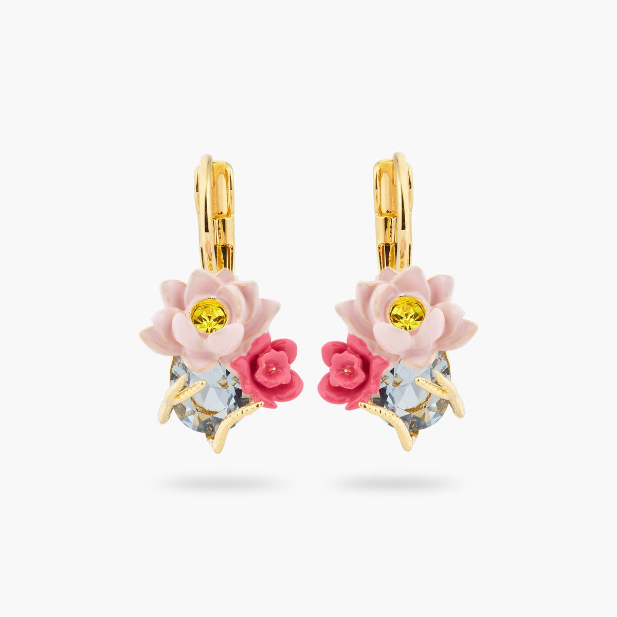 Pink Lotus And Light Blue Stone Earrings | ASOS1061