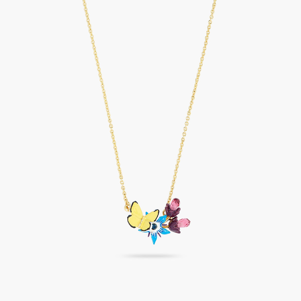 Blue Flower And Yellow Butterfly Pendant Necklace | ASPO3031