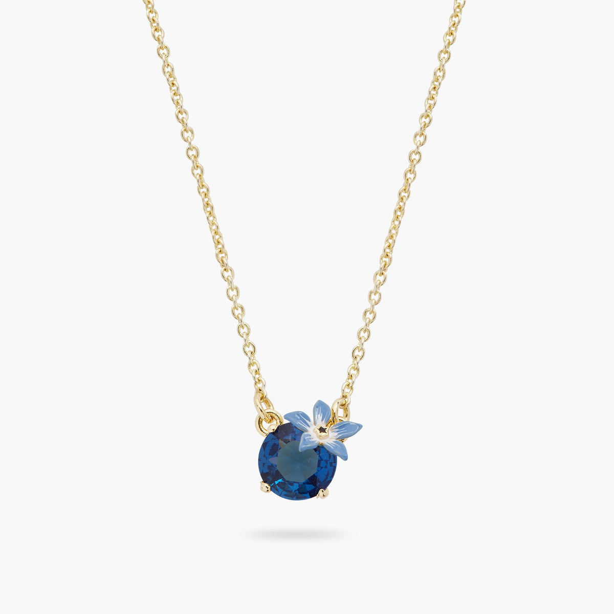 Blue Flower And Round Faceted Crystal Pendant Necklace | ASPO3061