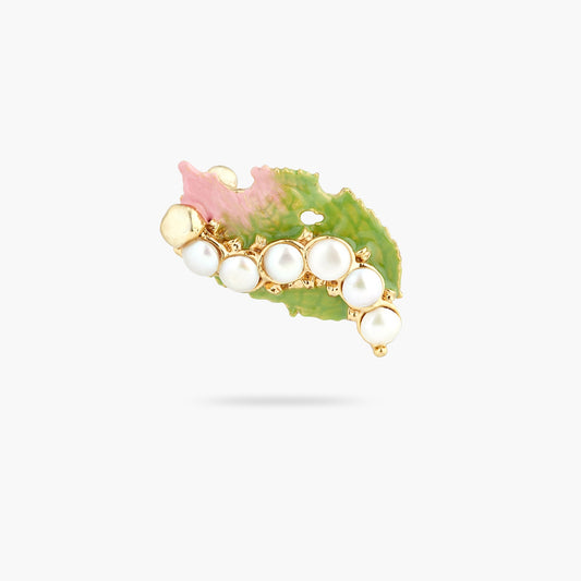 Cultured pearl and rosebush leaf brooch | ASRF5021