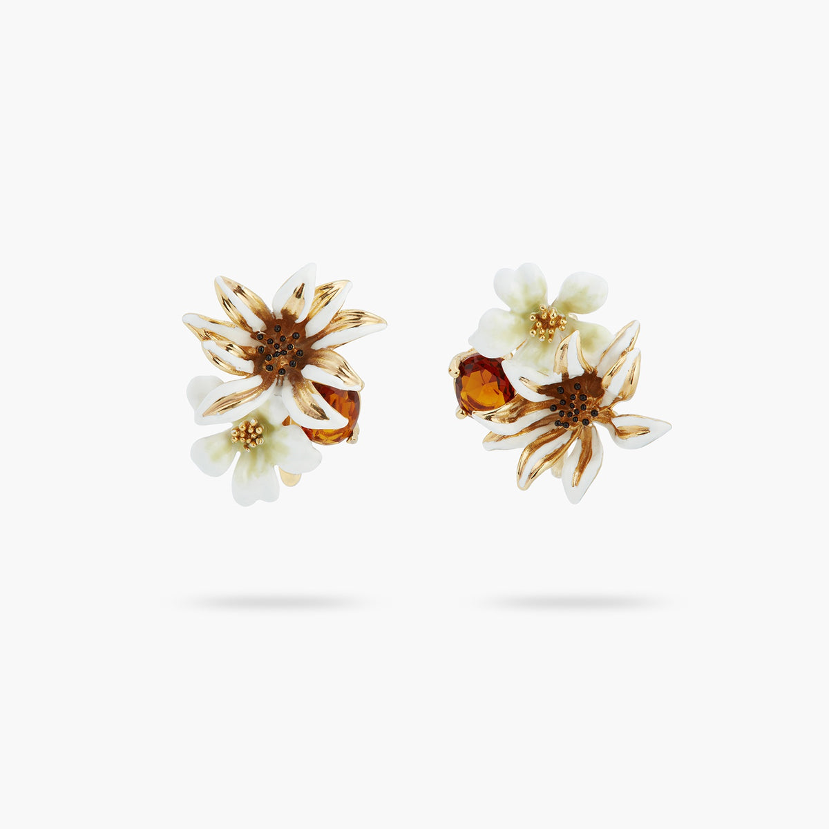 White And Gold Flowers And Faceted Crystal Earrings | ASTM1071