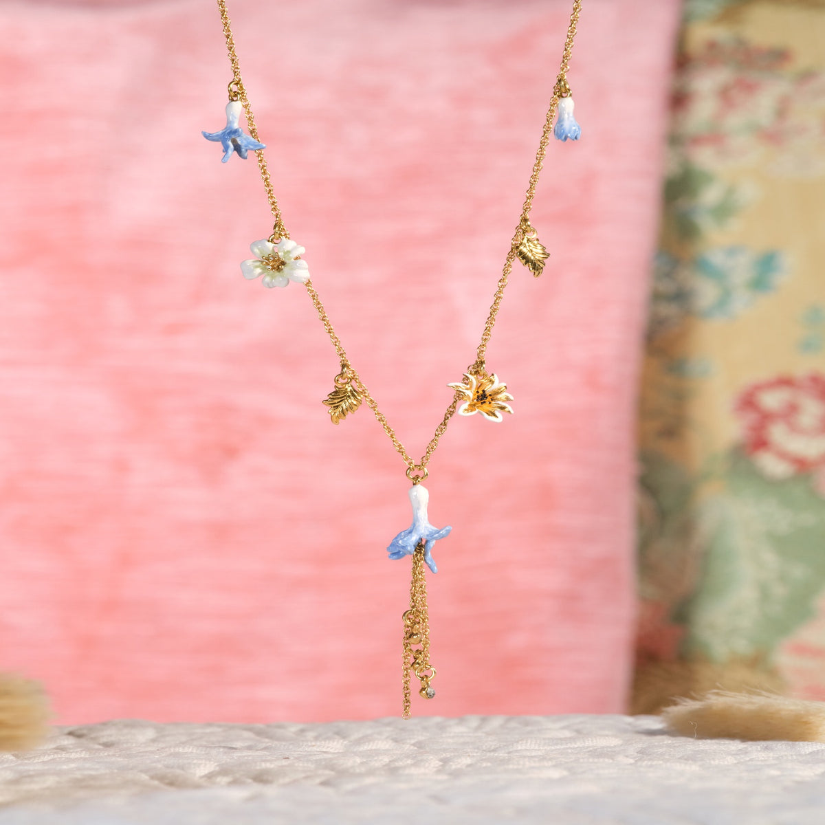White, Gold And Blue Flower Pendant Necklace | ASTM3071