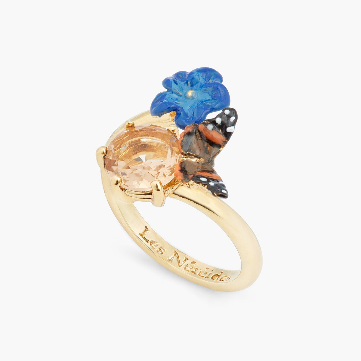 Blue Flax Flower And Butterfly Adjustable Ring | ASTM6011