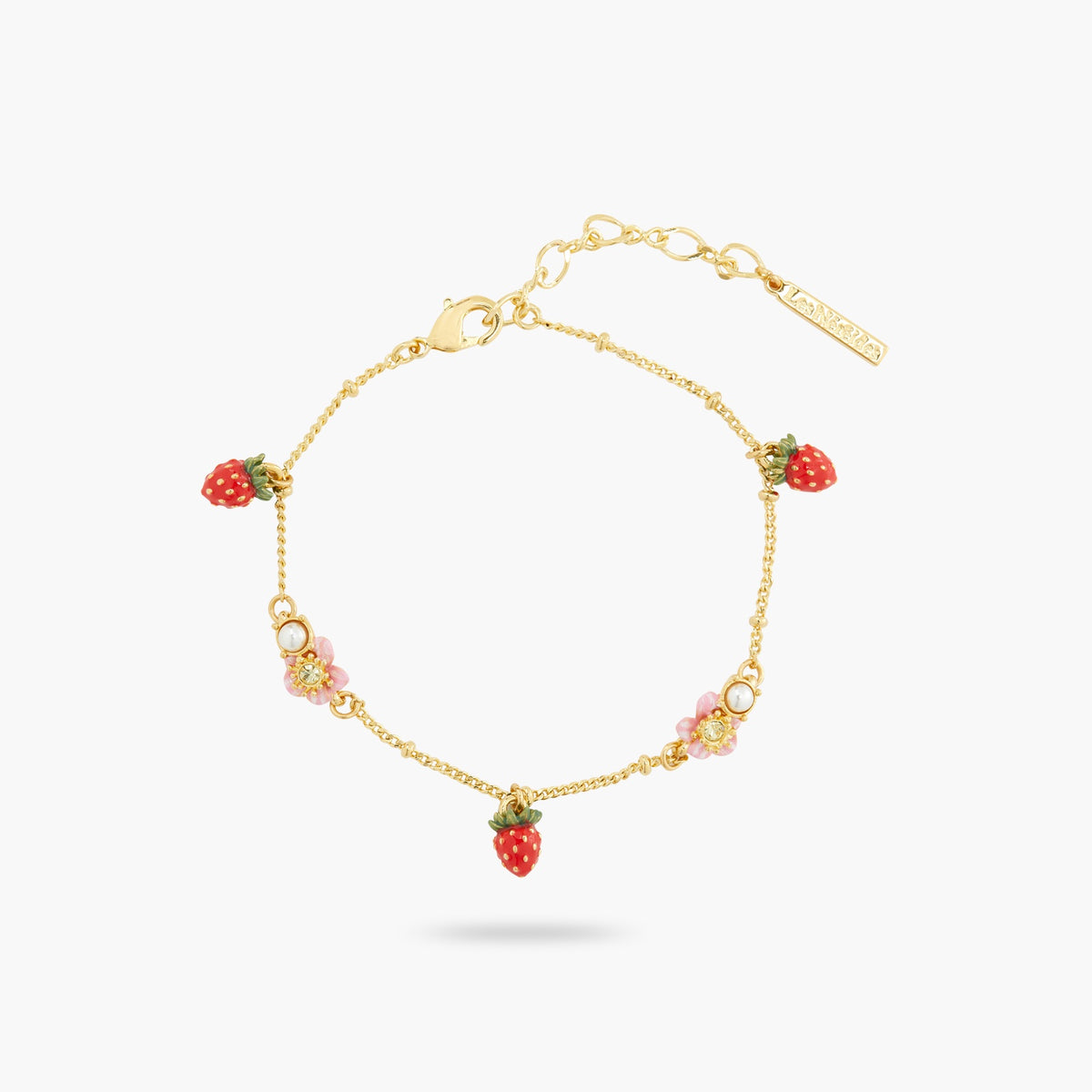 Wild Strawberry And Pink Flower Charm Bracelet | ATBG2021