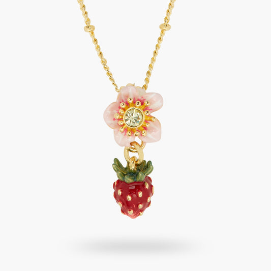 Wild Strawberry And Pink Flower Pendant Necklace | ATBG3031