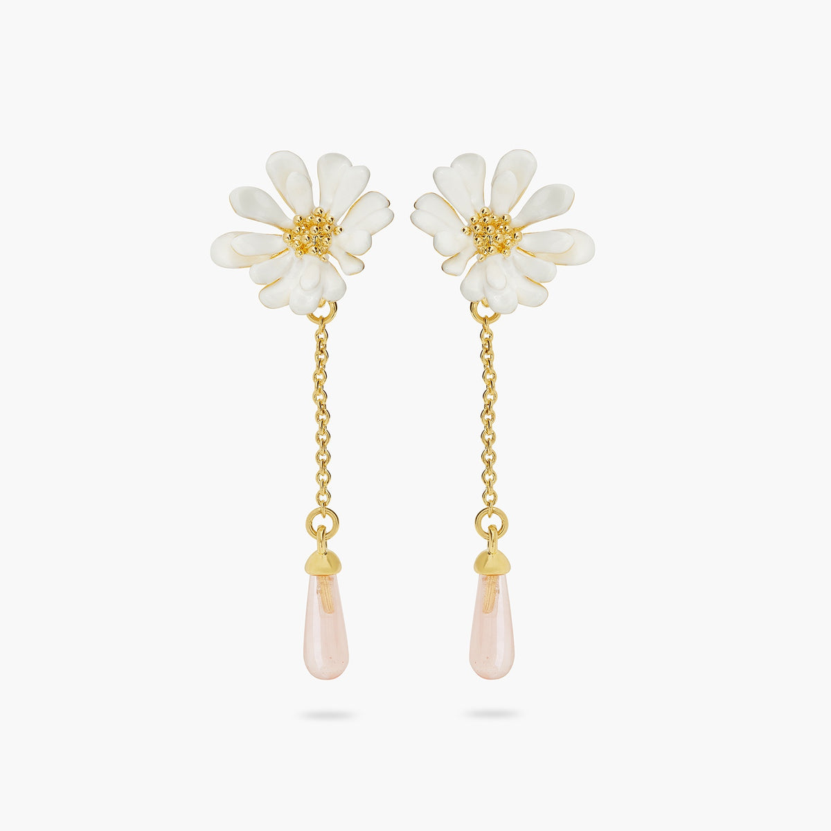 White Flower And Pink Pearl Earrings | ATBP1061