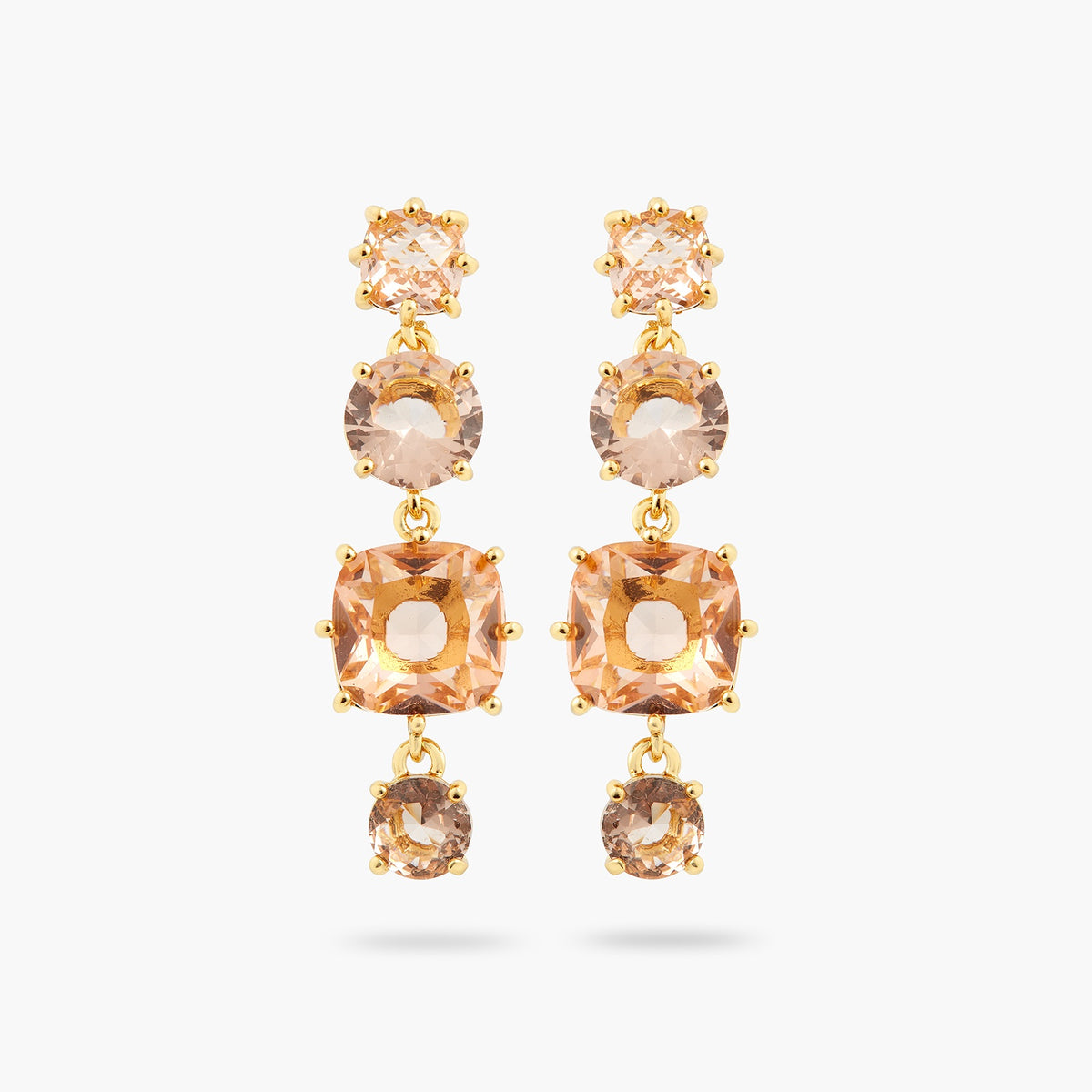 Apricot Pink Diamantine 4 Stone Dangling Earrings | ATLD1201