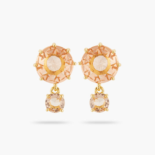 Apricot Pink Diamantine 2 Round Stone Earrings | ATLD1261
