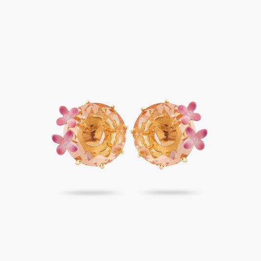 Apricot Pink Diamantine Flower And Round Stone Sleeper Earrings | ATLD1402