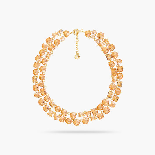 Apricot Pink Diamantine 2 Row Statement Necklace | ATLD3551