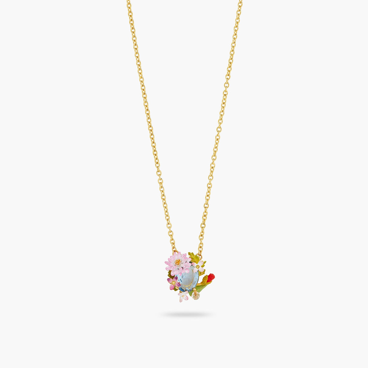 Poppy, Daisy And Blue Cut Crystal Stone Pendant Necklace | ATPO3021