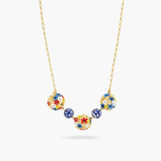 Flower Bouquet And Ceramic Bead Statement Necklace | ATPO3071