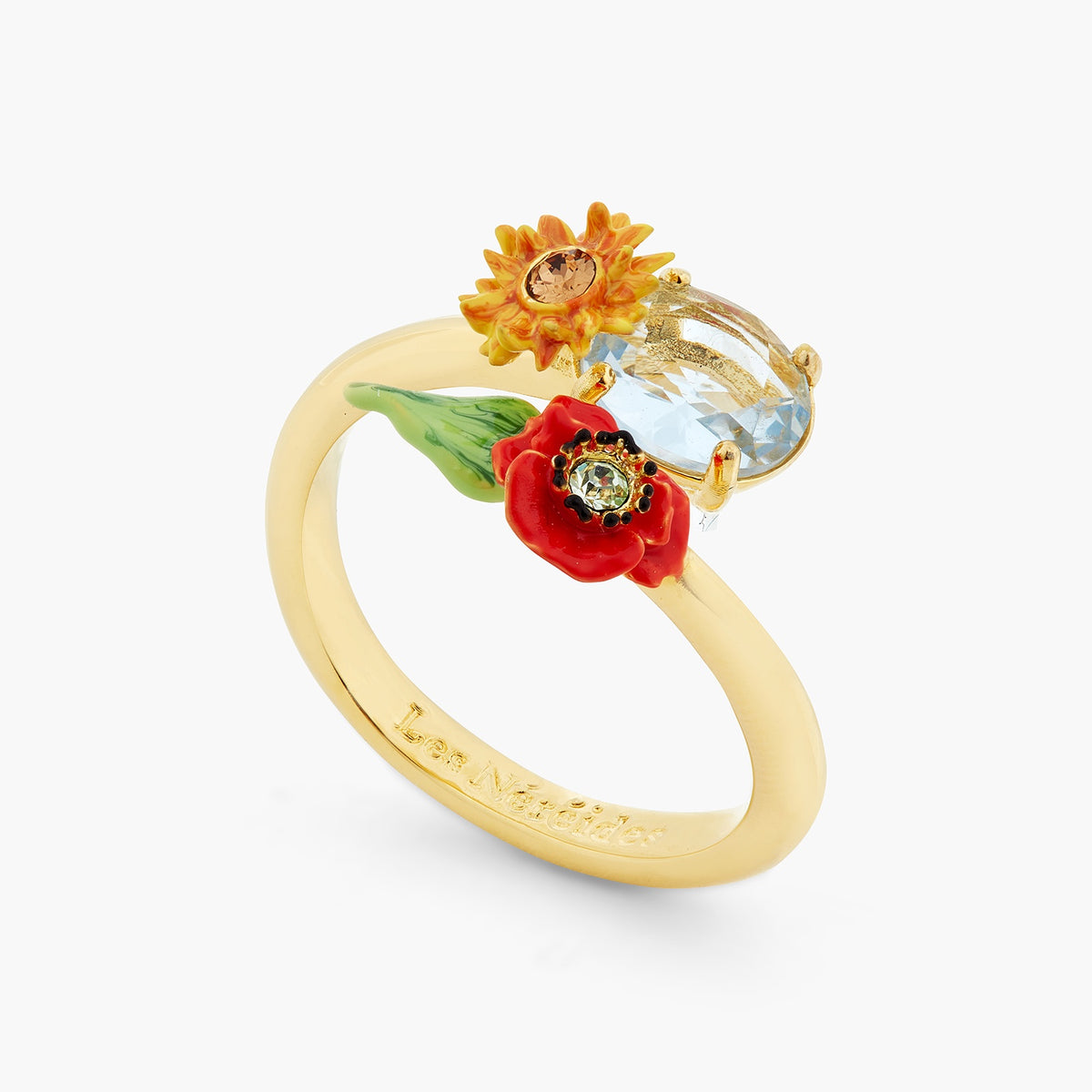 Wildflower And Round Stone Adjustable Ring | ATPO6021