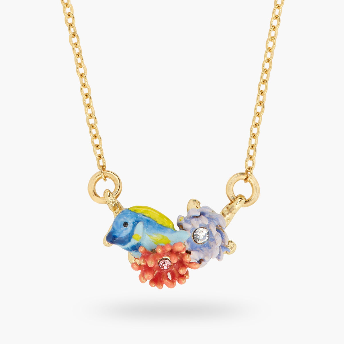 Blue Fish And Pink Anemone Pendant Necklace | ATPR3051