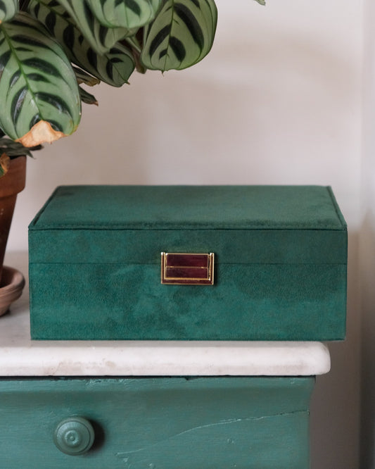Velvet Jewellery Box with Compartment - Green