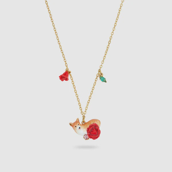 Corgi And Red Rose Pendant Necklace | ASLA3021
