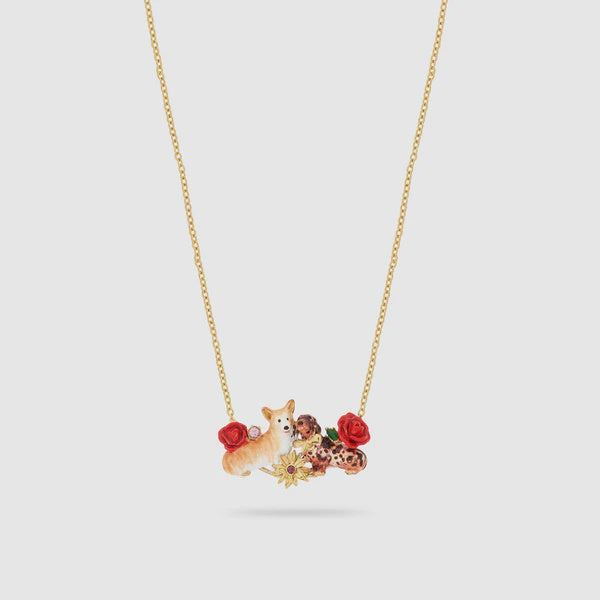 Corgi, Dachshund And Flower Statement Necklace | ASLA3011