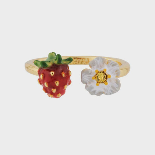 Small Strawberry And White Flower Adjustable Rings | AHPO6031