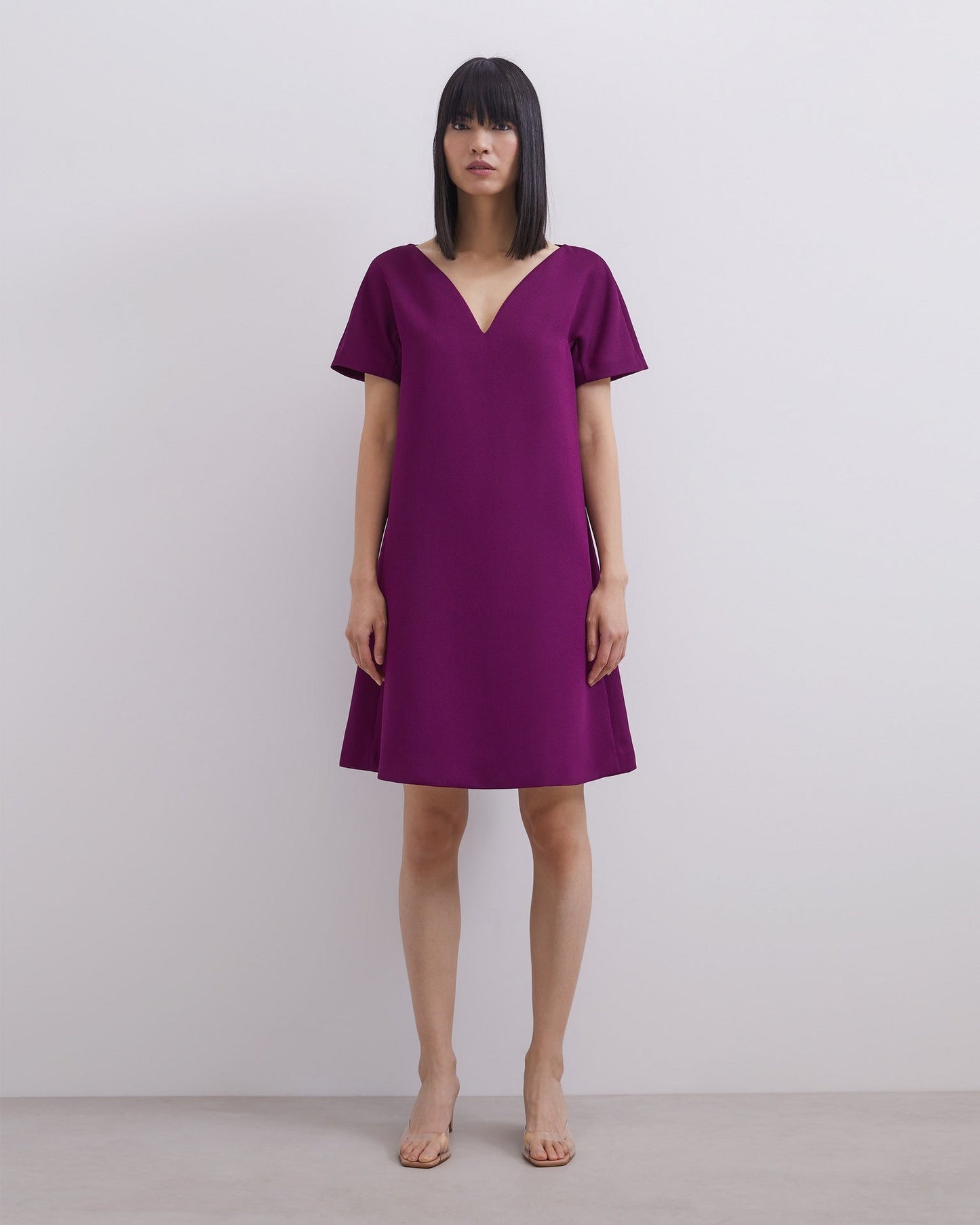 Red Bougainvillea A-Line Silhouette Dress With V-Neck