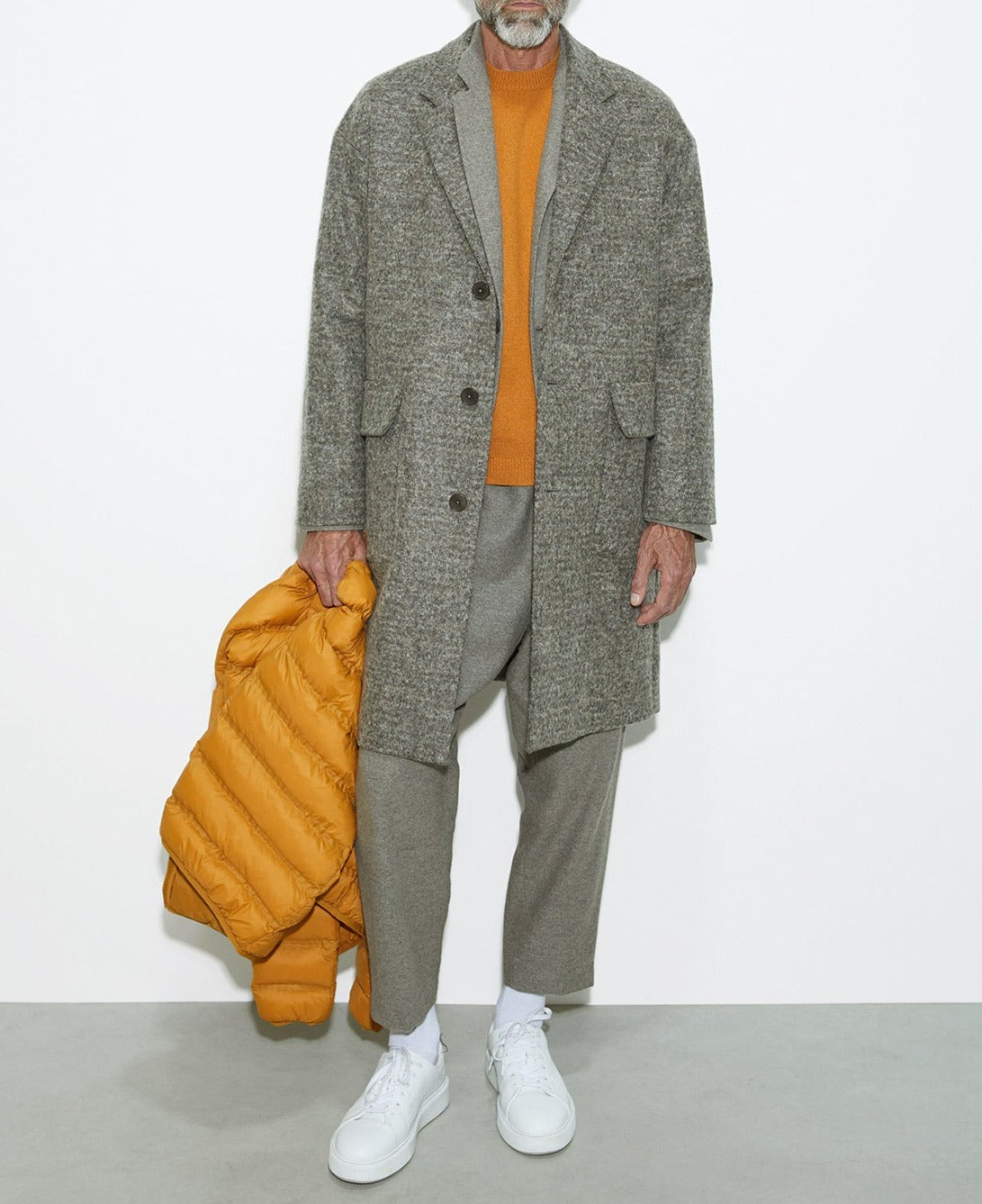 Grey Three Button Wool Tailored Coat