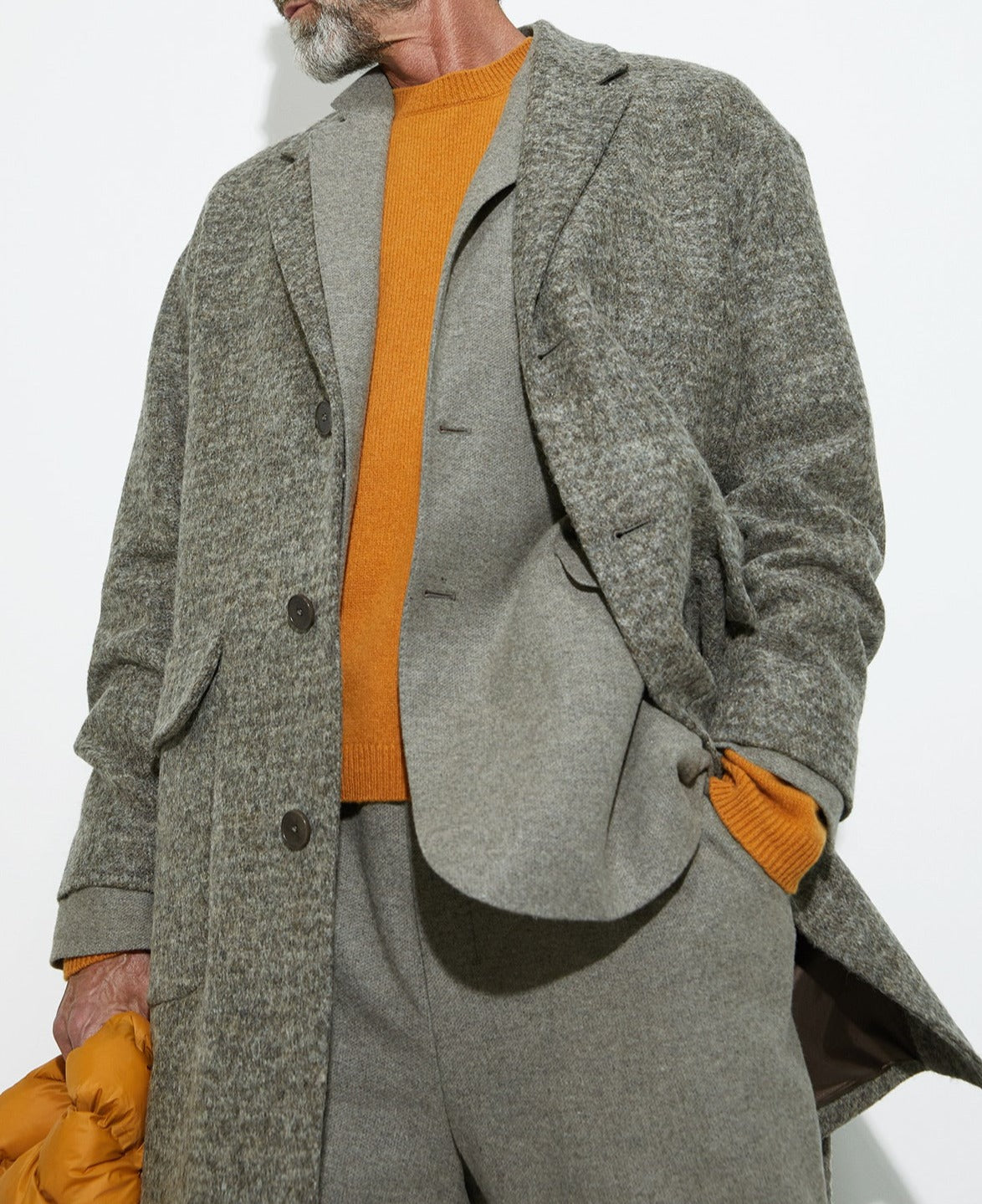 Grey Three Button Wool Tailored Coat