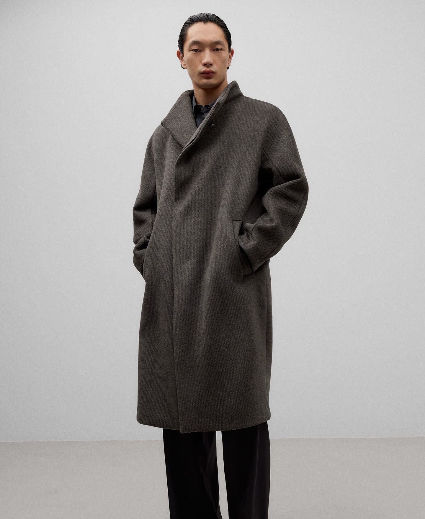 Funnel Neck Coat in Dark Brown