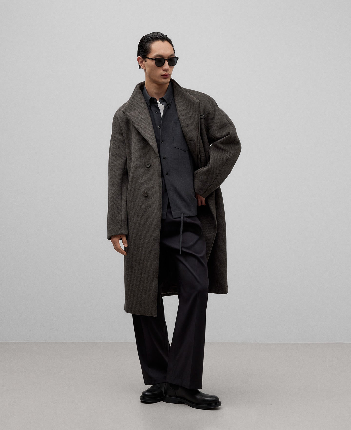 Funnel Neck Coat in Dark Brown