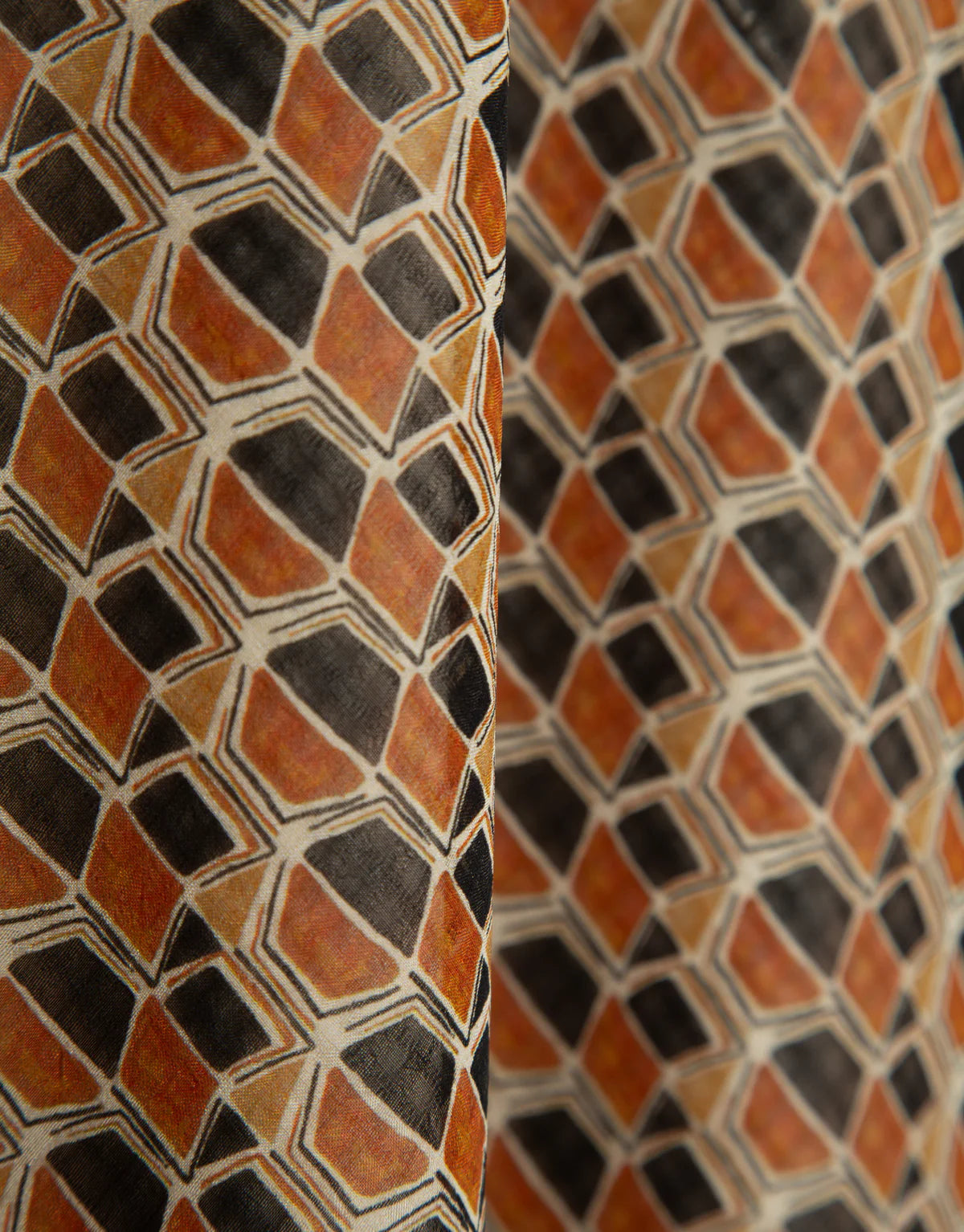 A-Line Midi Skirt In Crepe Georgette With Geometric Print In Brown Tones