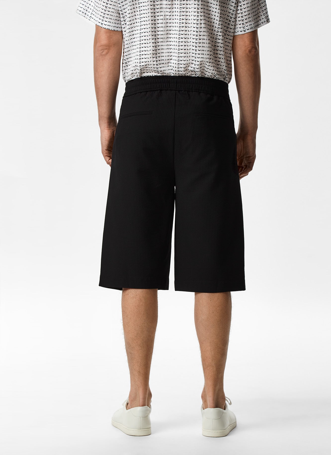 Black Bermuda Shorts With Elastic Waist