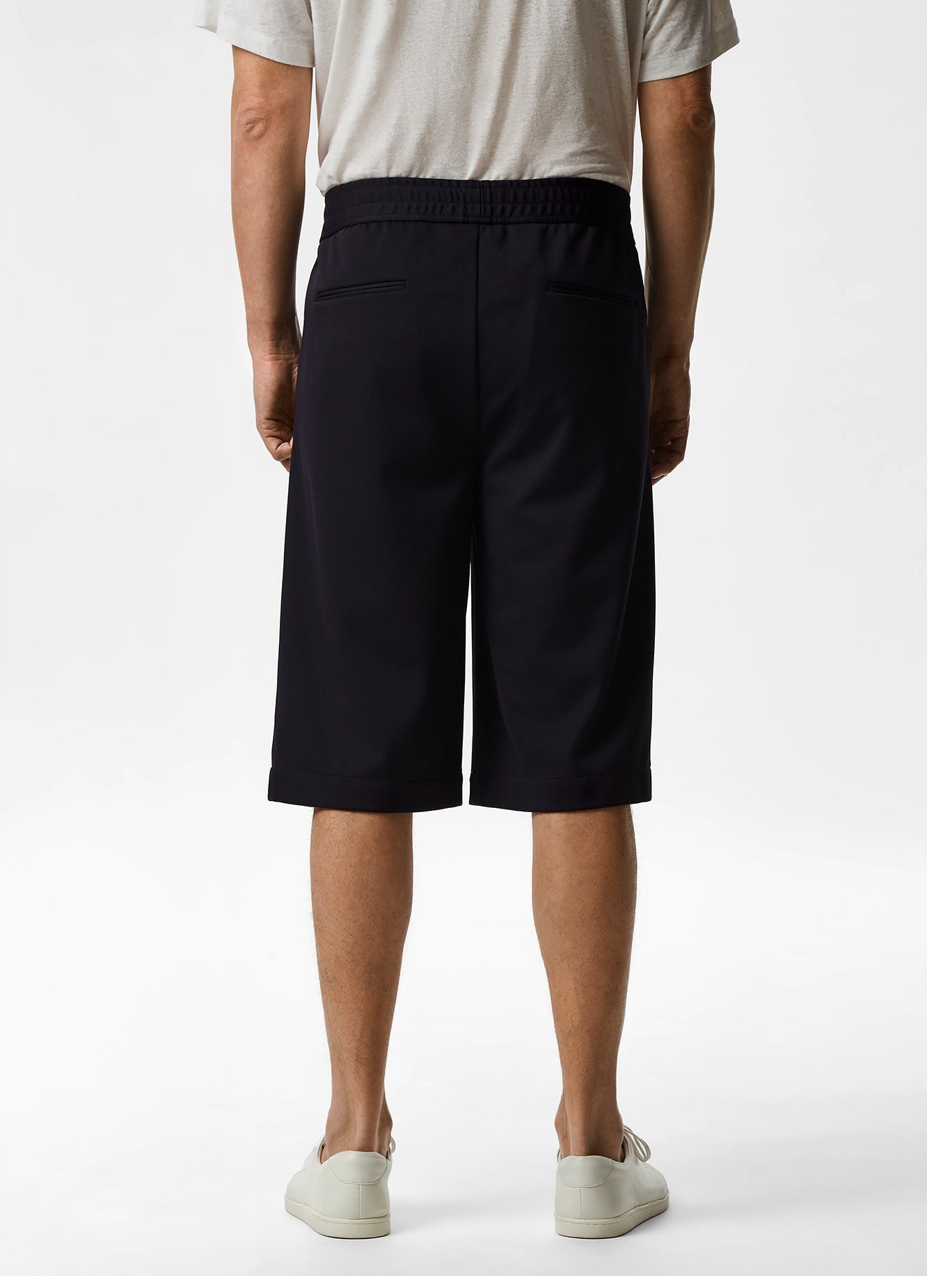 Navy Blue Bermuda Shorts With Elastic Waist