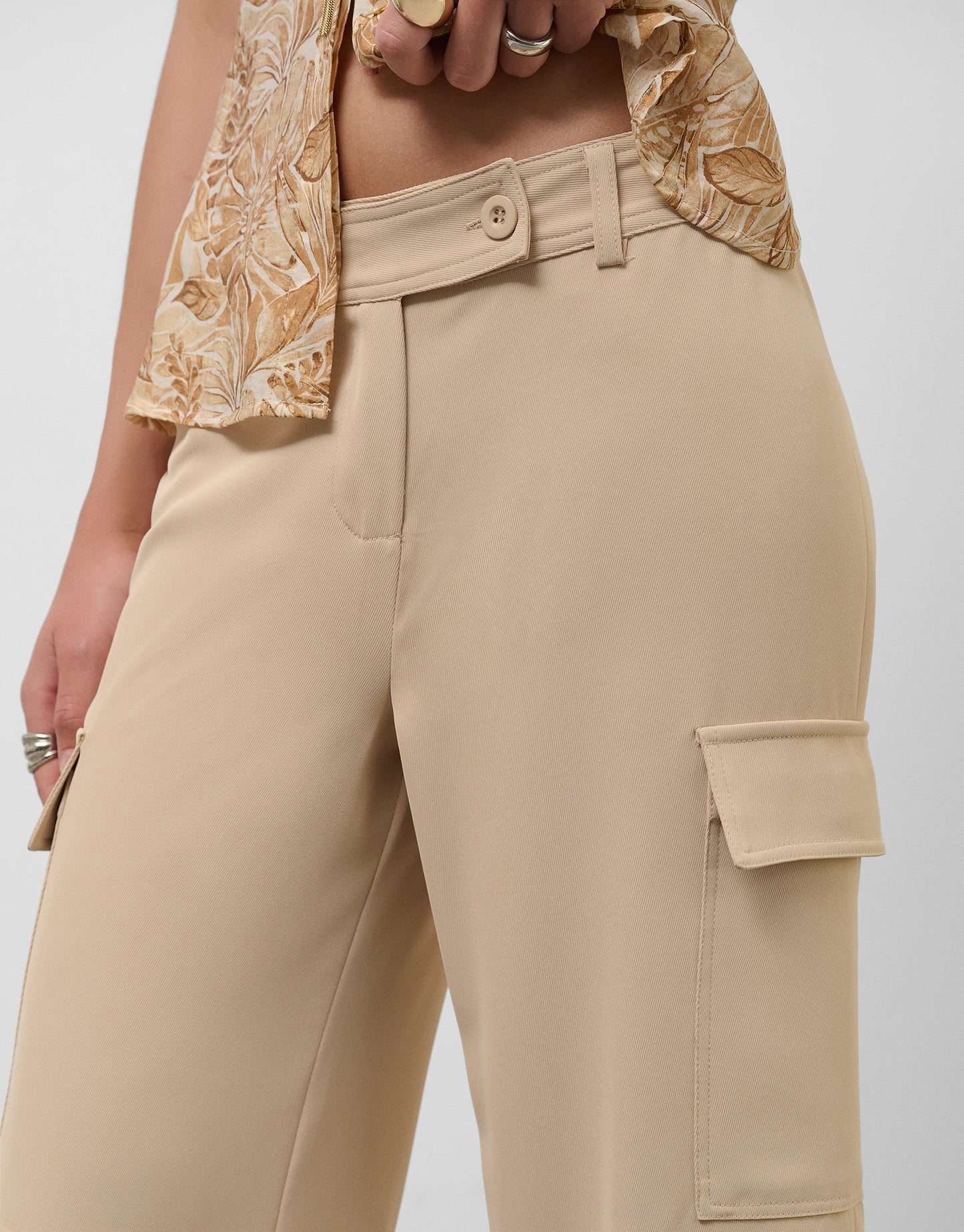 Beige Wide-Leg Cargo Pants