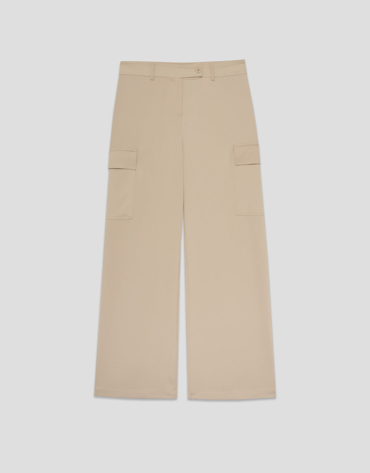 Beige Wide-Leg Cargo Pants