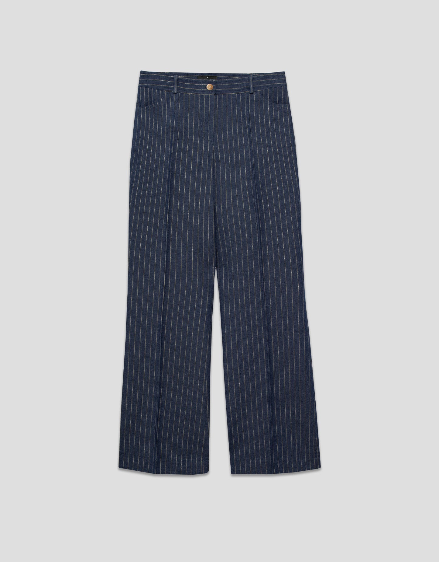 Straight denim and linen pants with gold outlines