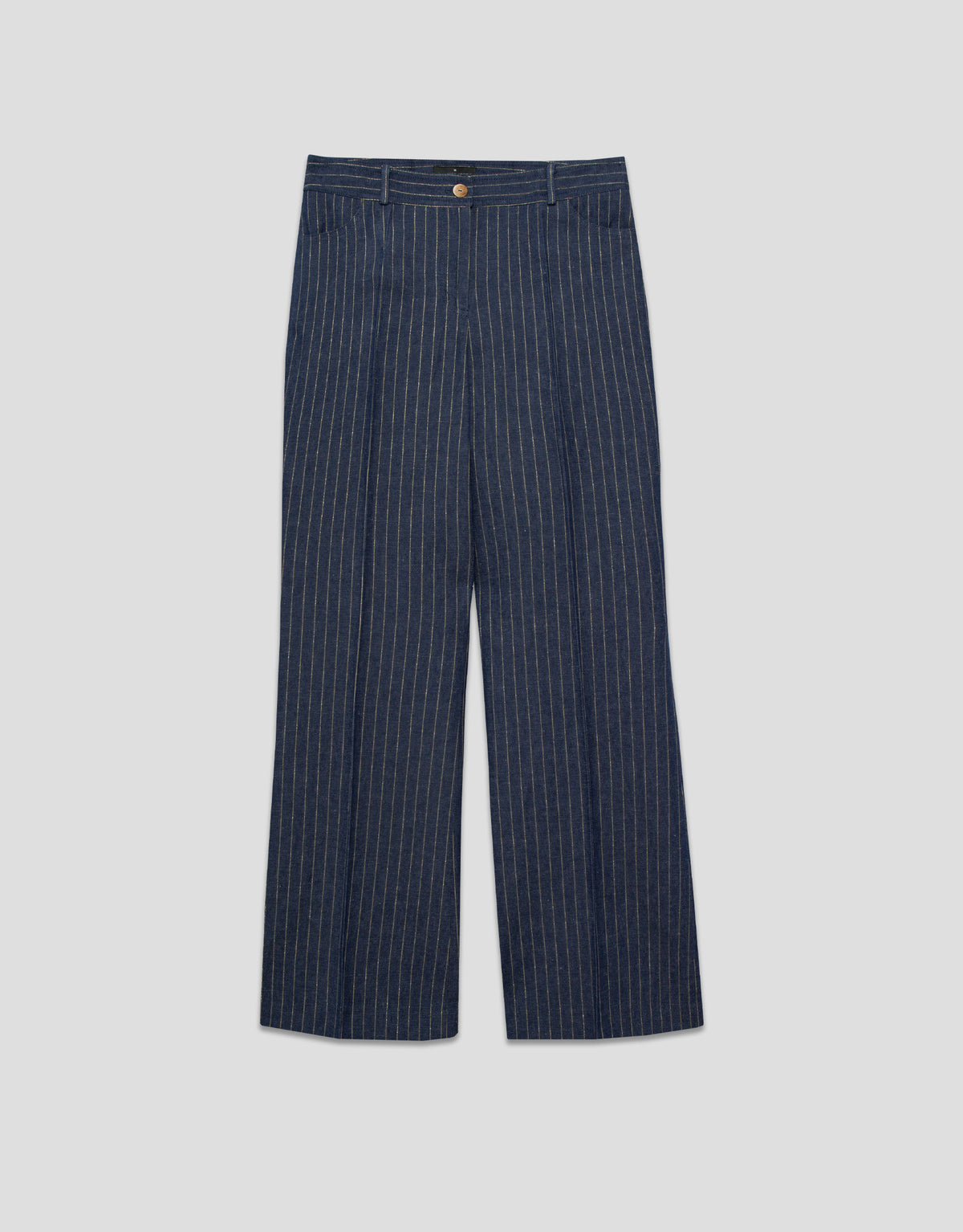 Straight denim and linen pants with gold outlines