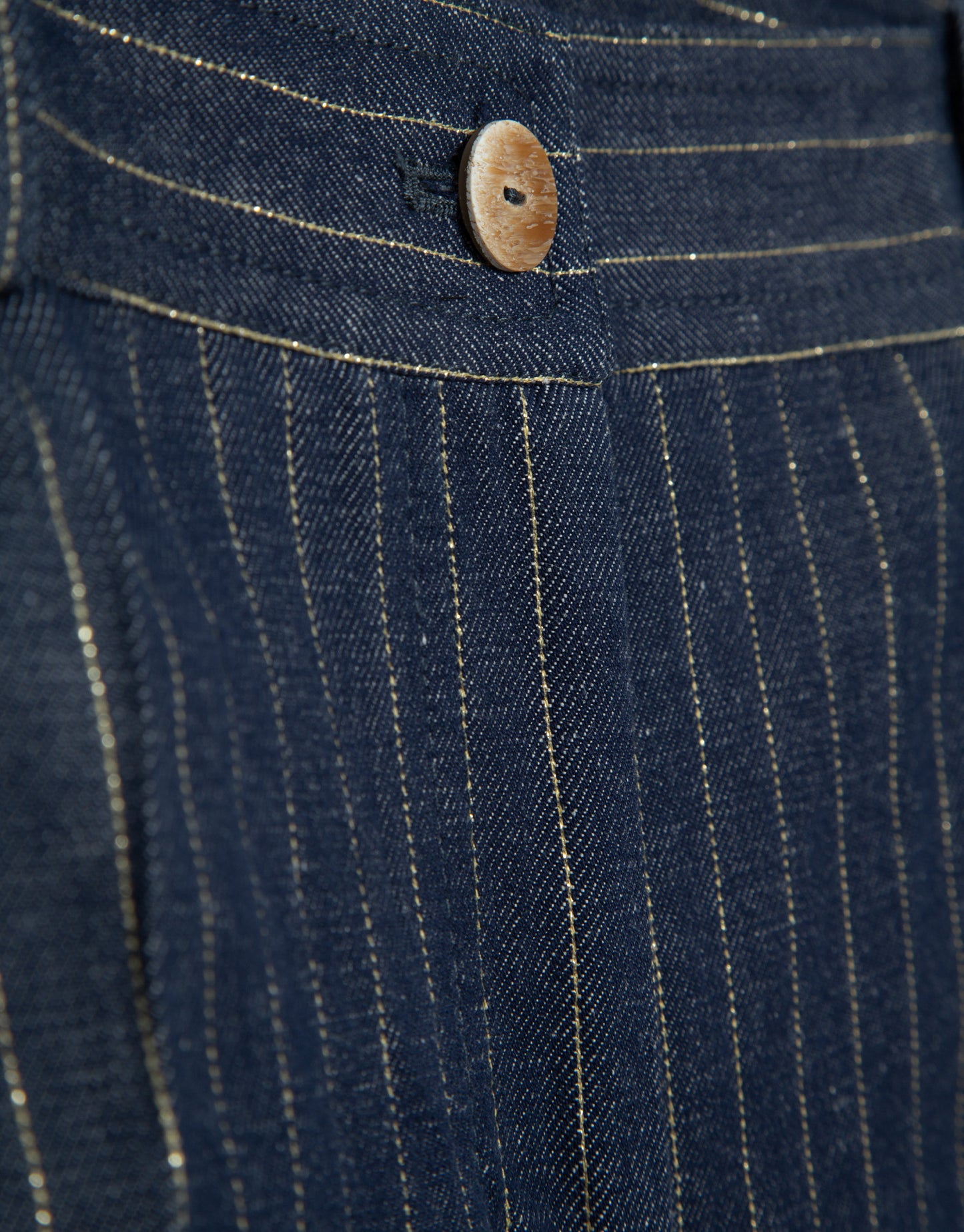 Straight denim and linen pants with gold outlines