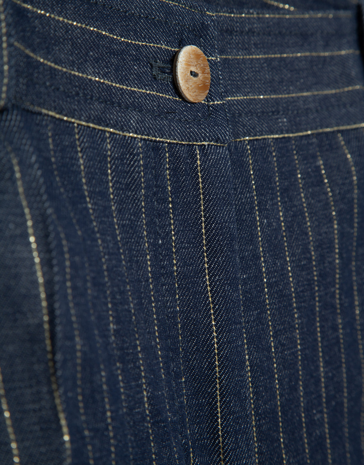 Straight denim and linen pants with gold outlines