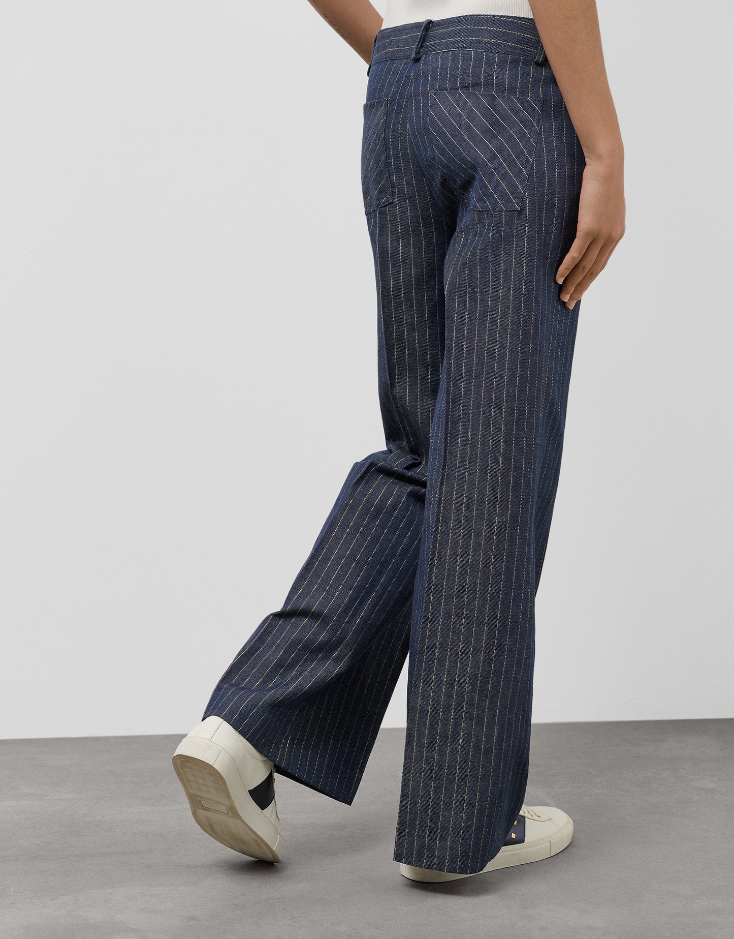 Straight denim and linen pants with gold outlines